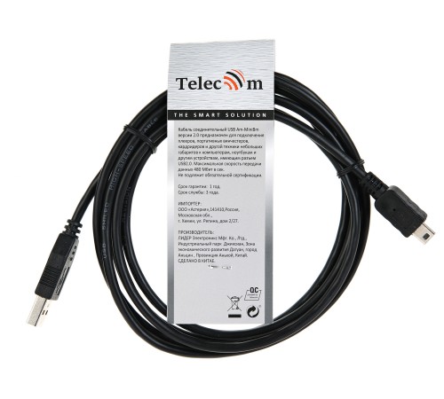 Кабель USB 2.0 A-->mini-B 5P (1,8м) чёрный TELECOM <TC6911BK-1.8M> VCOM Telecom USB 2.0 Type-AM - miniUSB 1.8м (TC6911BK-1.8M) Кабель USB 2.0 A-->mini-B 5P (1,8м) чёрный TELECOM <TC6911BK-1.8M> VCOM Telecom USB 2.0 Type-AM - miniUSB 1.8м (TC6911BK-1.8M)
