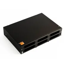 Hyperline FO-19V-2U-6xSLT-W130H30-48UN-BK Бокс оптический универсальный 19" выдвижной, с полкой, от 8 до 48 портов (SC, duplex LC, ST, FC), со сплайс пластиной, без пигтейлов и проходных адаптеров, 2U, черный Hyperline FO-19V-2U-6xSLT-W130H30-48UN-BK