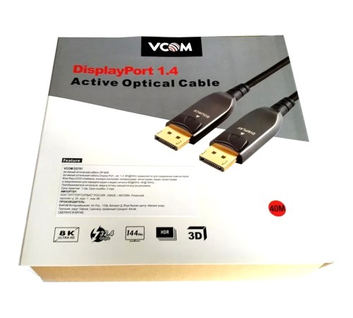 VCOM D3751-40M Активный оптический кабель VCOM DP1.4 32GBs/8K@60Hz 40м <D3751-40M> VCOM D3751-40M Активный оптический кабель VCOM DP1.4 32GBs/8K@60Hz 40м <D3751-40M>
