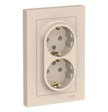 Systeme electric ATN000224 ATLASDESIGN РОЗЕТКА двойная с заземлением, 16А, в сборе, БЕЖЕВЫЙ