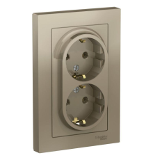 Systeme electric ATN000524 ATLASDESIGN РОЗЕТКА двойная с заземлением, 16А, в сборе, ШАМПАНЬ