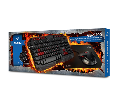 Игровой набор клавиатура+мышь+коврик GS-9200 (114 кл,, 8 смен. кл., 800-2400DPI, 5+1кл.)