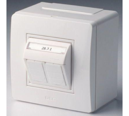 Коробка в сборе с 2 розетками RJ45, кат.5е  (телефон / компьютер), белая DKC 10656