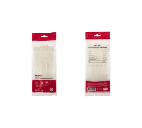 REXANT (07-0200) Хомут nylon 4.0х200(3,5х200) мм 100 шт белый REXANT (07-0200) Хомут nylon 4.0х200(3,5х200) мм 100 шт белый