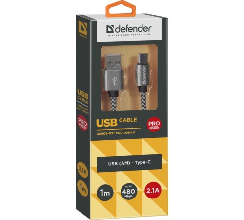 Кабель USB2.0 TO TYPE-C 1M WHITE USB09-03T 87815 DEFENDER Кабель USB2.0 TO TYPE-C 1M WHITE USB09-03T 87815 DEFENDER
