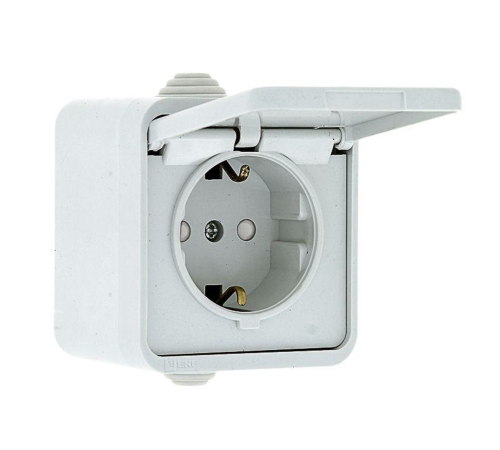 EKF EKR16-029-10-440 Прага Розетка 1-местная 16А с заземлением с крышкой IP44 белая с защ. штор. EKF