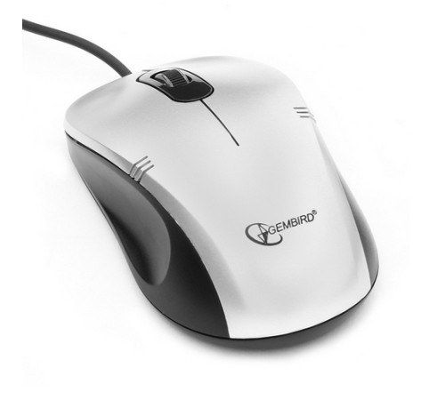 Мышь Gembird MOP-100-S, USB, серебристый, 2 кнопки+колесо кнопка, 1000 DPI, кабель 1.45м