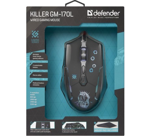 Defender Проводная игровая мышь Killer GM-170L оптика,7кнопок,800-3200dpi Defender Killer GM-170L (52170)