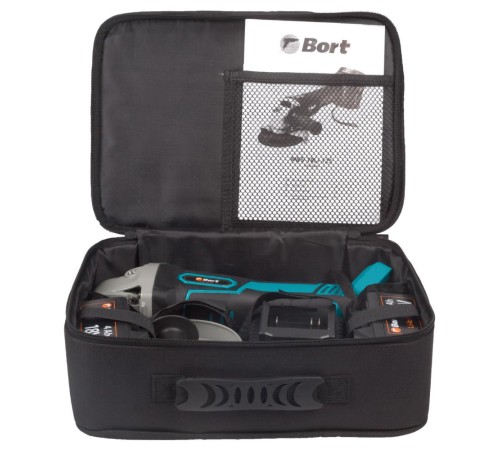 Bort Машина шлифовальная угловая аккумуляторная BWS-18Li-125 {18 В; Li-Ion ; 3 Ач; 9000 об/мин; 22,5 мм; 1,7 кг; 4 Ач; батарей 2 шт; аксессуаров 5 шт; гарантия 2 г} [93722340]