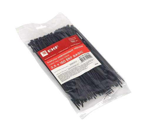 EKF plc-cb-2.5x150 Хомут нейлоновый черный (2,5х150) (100шт.) EKF Basic