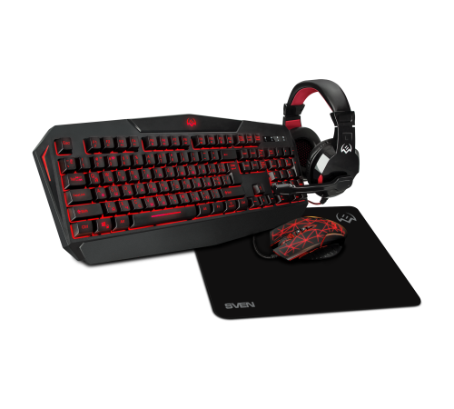 Игровой набор клавиатура+мышь+гарнитура+коврик SVEN GS-4300 (104 кл.+12Fn, 8 смен. кл., 200-4800DPI) Sven SV-018382