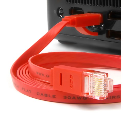 GCR Патч-корд  5.0m, кат.6, PROF, плоский,прямой, UTP, медь, красный, 30 AWG, ethernet high speed 10 Гбит/с, RJ45, T568B (GCR-LNC624-5.0m)