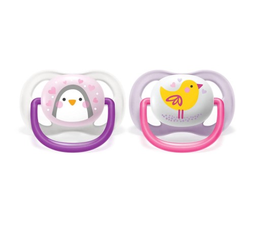 Пустышка ultra air Lime, Пингвин/Птичка, 0-6 мес, 2 шт, для девочек Philips SCF080/06