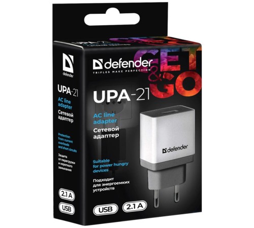 Адаптер питания UPA-21 5V/2.1A 1XUSB WHITE 83571 DEFENDER Адаптер питания UPA-21 5V/2.1A 1XUSB WHITE 83571 DEFENDER