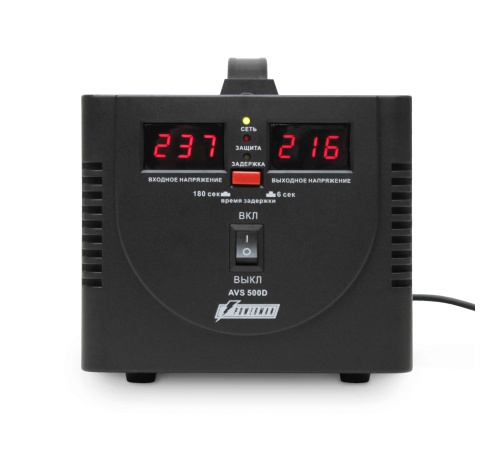 Стабилизатор POWERMAN AVS 500D, черный, ступенчатый регулятор, цифровые индикаторы уровней напряжения, 500ВА, 140-260В, максимальный входной ток 5А, 2 евророзетки, IP-20, напольный, 200мм х 150мм х 140мм, 2,3 кг. POWERMAN AVS 500D (POWERMAN AVS 500D Blac Стабилизатор POWERMAN AVS 500D, черный, ступенчатый регулятор, цифровые индикаторы уровней напряжения, 500ВА, 140-260В, максимальный входной ток 5А, 2 евророзетки, IP-20, напольный, 200мм х 150мм х 140мм, 2,3 кг. POWERMAN AVS 500D (POWERMAN AVS 500D Blac