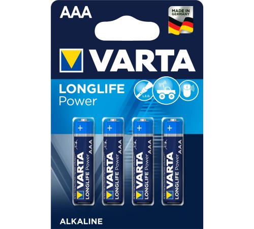 Батарейка Varta LONGLIFE POWER (HIGH ENERGY) LR03 AAA BL4 Alkaline 1.5V (4903) (4/40/200) Varta LONGLIFE POWER LR03 AAA (04903121414)