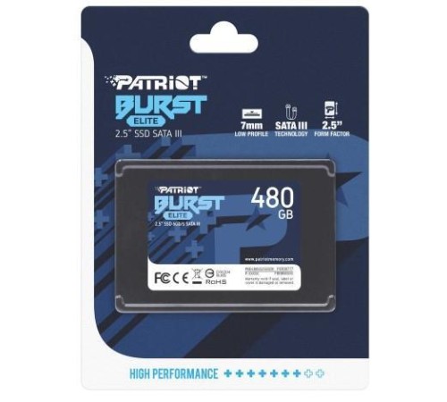 SSD PATRIOT Burst Elite 480Гб Наличие SATA 3.0 3D NAND Скорость записи 320 Мб/сек. Скорость чтения 450 Мб/сек. 2,5" TBW 200 Тб PBE480GS25SSDR