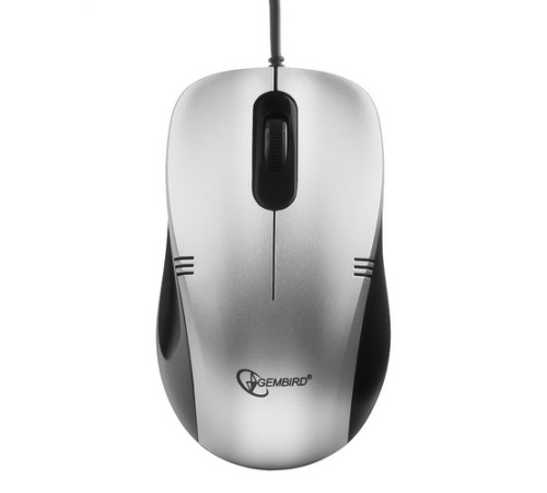 Мышь Gembird MOP-100-S, USB, серебристый, 2 кнопки+колесо кнопка, 1000 DPI, кабель 1.45м