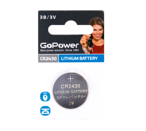 Батарейка GoPower CR2430 BL1 Lithium 3V (1/40/2000) (1 шт.) GoPower 00-00023124
