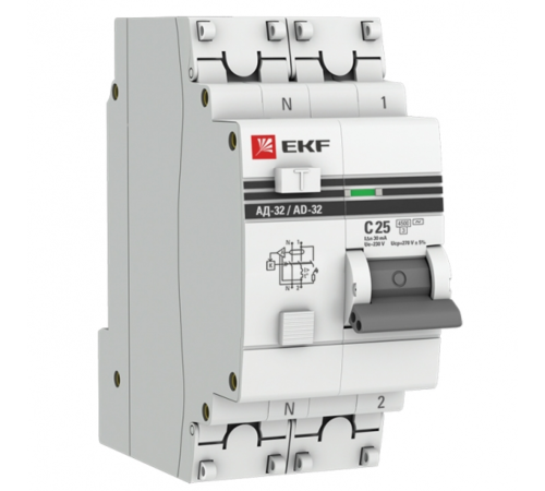 EKF DA32-25-30-pro Дифференциальный автомат АД-32 1P+N 25А/30мА (хар. C, AC, электронный, защита 270В) 4,5кА EKF PROxima EKF DA32-25-30-pro Дифференциальный автомат АД-32 1P+N 25А/30мА (хар. C, AC, электронный, защита 270В) 4,5кА EKF PROxima