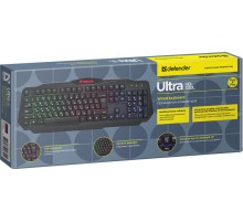 Клавиатура Defender Ultra HB-330L черный USB LED (подставка для запястий)