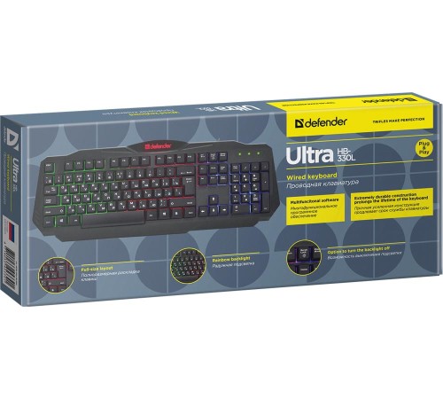 Клавиатура Defender Ultra HB-330L черный USB LED (подставка для запястий) Клавиатура Defender Ultra HB-330L черный USB LED (подставка для запястий)