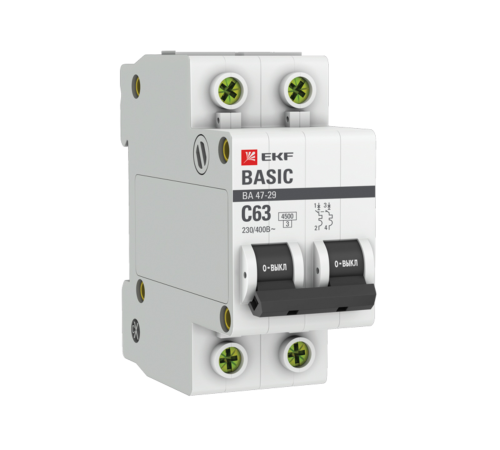 EKF mcb4729-2-63C Автоматический выключатель 2P 63А (C) 4,5кА ВА 47-29 EKF Basic EKF mcb4729-2-63C Автоматический выключатель 2P 63А (C) 4,5кА ВА 47-29 EKF Basic