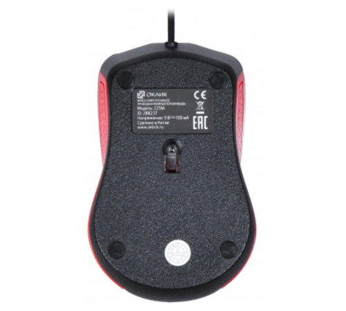 Oklick 225M черный/красный Мышь оптическая (1200dpi) USB (3but) [288237]