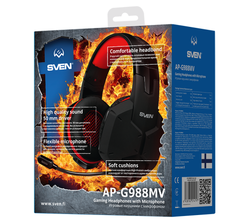 Игровые стереонаушники с микрофоном SVEN AP-G988MV, черный-красный SVEN AP-G988MV (SV-014797)