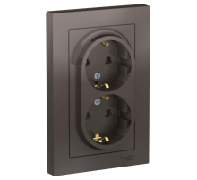 Розетка 2-м СП AtlasDesign 16А IP20 с заземл. в сборе мокко SE ATN000624