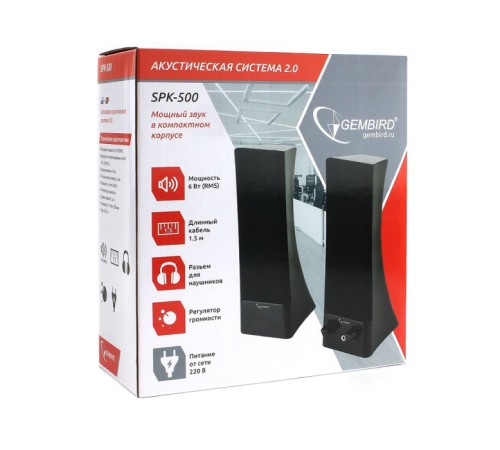 Gembird SPK-500, черный, 6 Вт, рег. громкости, разъём для наушников,питание 220 Gembird SPK-500, черный, 6 Вт, рег. громкости, разъём для наушников,питание 220