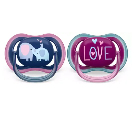 Пустышка ultra air, слоники/LOVE, 18+ мес., 2 шт. Philips SCF349/22