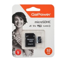 Карта памяти microSD GoPower 32GB Class10 60 МБ/сек V10 с адаптером GoPower 00-00025675