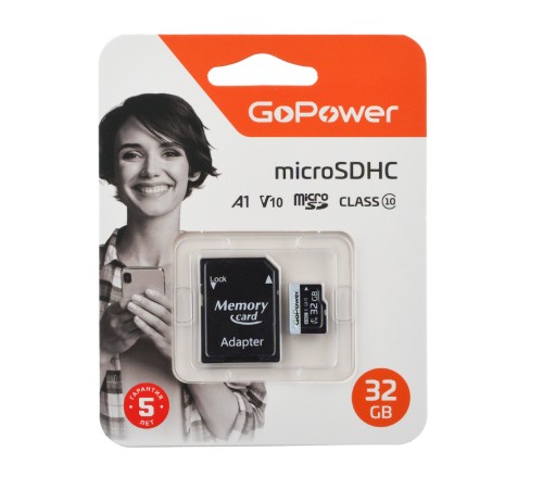 Карта памяти microSD GoPower 32GB Class10 60 МБ/сек V10 с адаптером GoPower 00-00025675 Карта памяти microSD GoPower 32GB Class10 60 МБ/сек V10 с адаптером GoPower 00-00025675