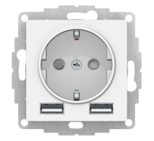 Розетка 1-м СП AtlasDesign 16А IP20 с 2-мя заряд. устройствами USB тип A+A 5В/2.4А 2х5В/1.2А механиз