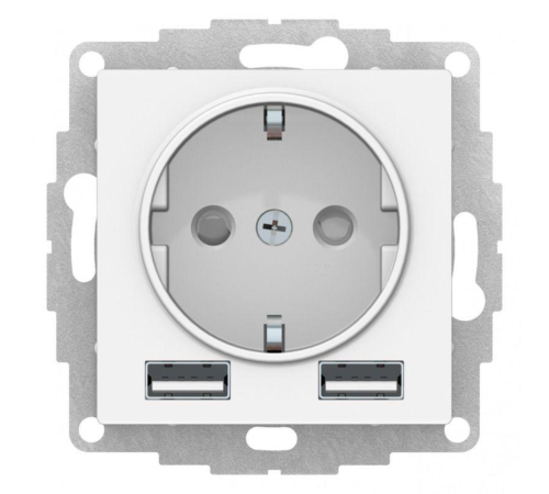 Розетка 1-м СП AtlasDesign 16А IP20 с 2-мя заряд. устройствами USB тип A+A 5В/2.4А 2х5В/1.2А механиз