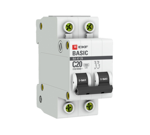EKF mcb4729-2-20C Автоматический выключатель 2P 20А (C) 4,5кА ВА 47-29 EKF Basic EKF mcb4729-2-20C Автоматический выключатель 2P 20А (C) 4,5кА ВА 47-29 EKF Basic