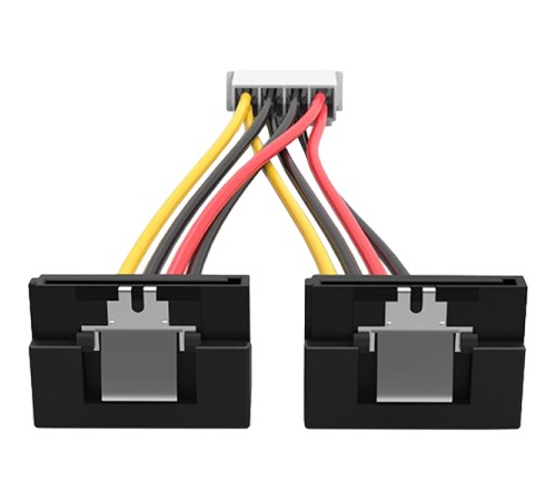 Кабель-переходник питания Vention  MOLEX 4pin M / 2 x SATA 15pin F угол 90 - 0.15м Кабель-переходник Vention Molex 4M/SATA 15F x 2 угол 90 (KDCBB)