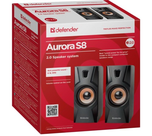 Defender Акустическая 2.0 система Aurora S8 черный, 8 Вт, питание от USB Defender Aurora S8 (65408)