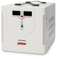 Стабилизатор POWERMAN AVS 8000D, ступенчатый регулятор, цифровые индикаторы уровней напряжения, 8000ВА, 140-260В, максимальный входной ток 40А, клеммная колодка, IP-20, напольный,  410мм х 280мм х 310мм, 13.5 кг. POWERMAN AVS 8000D