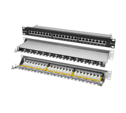 Коммутационная панель SNR, 19" экранированная, 1U, 24 порта, cat.5e, горизонтальная заделка