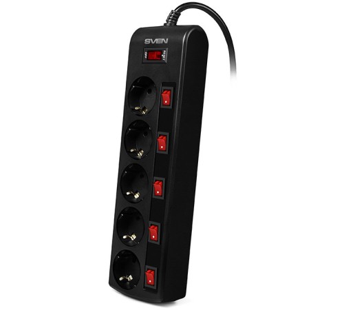 SVEN Фильтр SF-05PL 3.0 м (5 розеток с индивидуальными выключателями), черный [SV-015169]