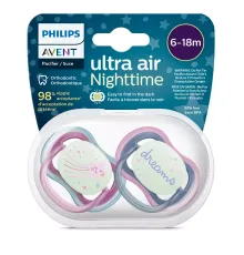 Пустышка ultra air, ночная, звезда/DREAMS, 6-18 мес., 2 шт. Philips Пустышка ultra air, ночная, звезда/DREAMS, 6-18 мес., 2 шт. (SCF376/14)
