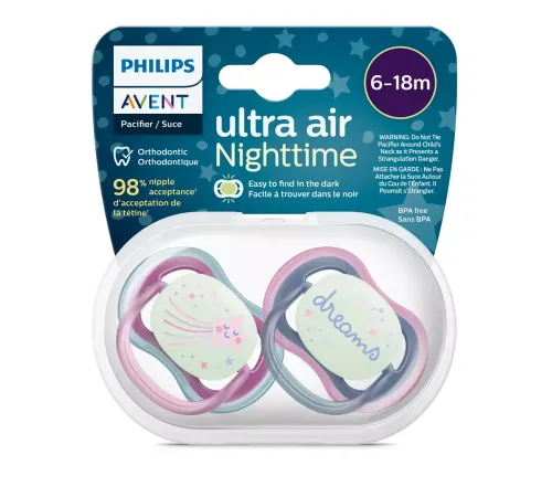 Пустышка ultra air, ночная, звезда/DREAMS, 6-18 мес., 2 шт. Philips Пустышка ultra air, ночная, звезда/DREAMS, 6-18 мес., 2 шт. (SCF376/14)