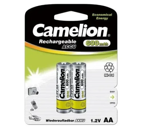 Camelion   AA- 600mAh Ni-Cd BL-2 (NC-AA600BP2, аккумулятор,1.2В)