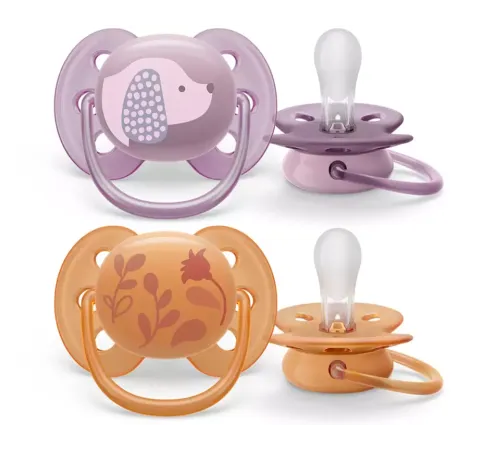 Пустышка ultra soft, собачка/цветочки, 6-18 мес., 2 шт. Philips Пустышка ultra soft, собачка/цветочки, 6-18 мес., 2 шт. (SCF091/18)