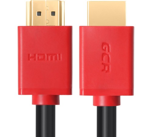 GCR Кабель 2.0m HDMI версия 1.4, черный, красные коннекторы, OD7.3mm, 30/30 AWG, позолоченные контакты, Ethernet 10.2 Гбит/с, 3D, 4K GCR-HM450-2.0m, экран Greenconnect GCR-HM450-2.0m