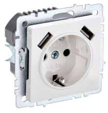 Розетка BRITE РЮш10-1-БрБ 16А с USB A+A 2.1А с заземл. защ. шторки бел. IEK BR-R14-16-U21-D21-K01