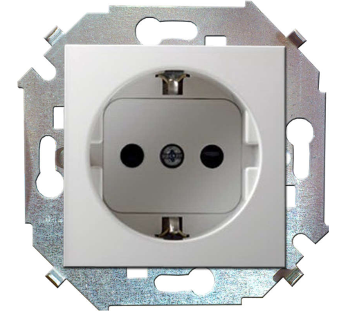 Розетка 1-м СП Simon 15 16А IP20 250В с заземл. Schuko защ. шторки винтов. клеммы механизм бел. Simo