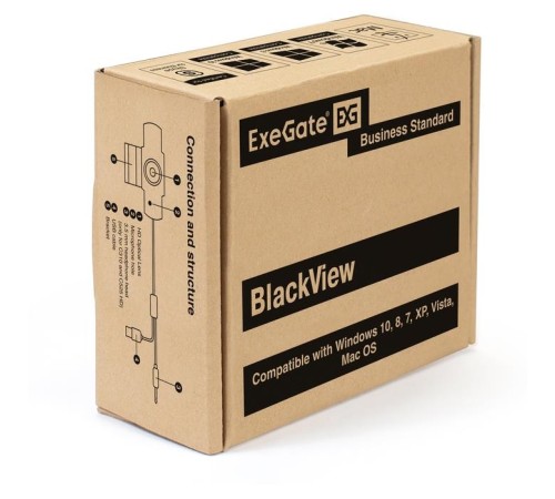 Exegate EX287385RUS Веб-камера ExeGate BlackView C525 HD (матрица 1/3"1,3 Мп,1280х720,720P,30fps,4-линзовый объектив,USB+35mm Jack,фиксированный фокус, микрофон с шумоподавлением, универсальное к
